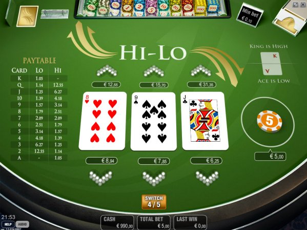 Hi Lo 3 card game