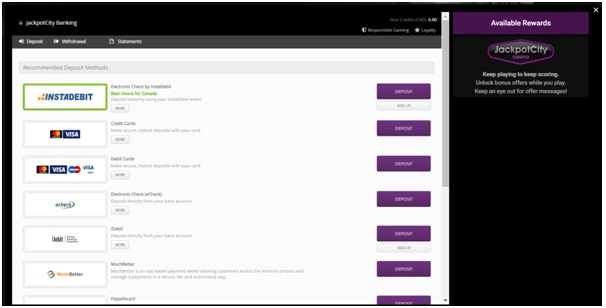 Instadebit Deposit Options for Canadians