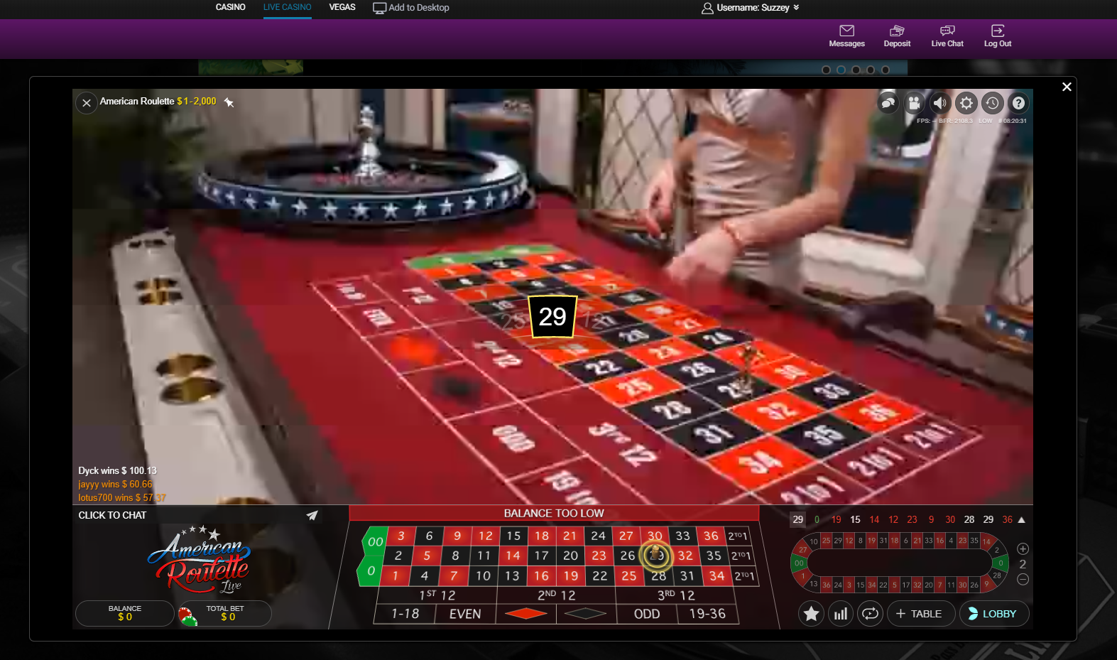 Jackpot Casino- Live Roulette in progress