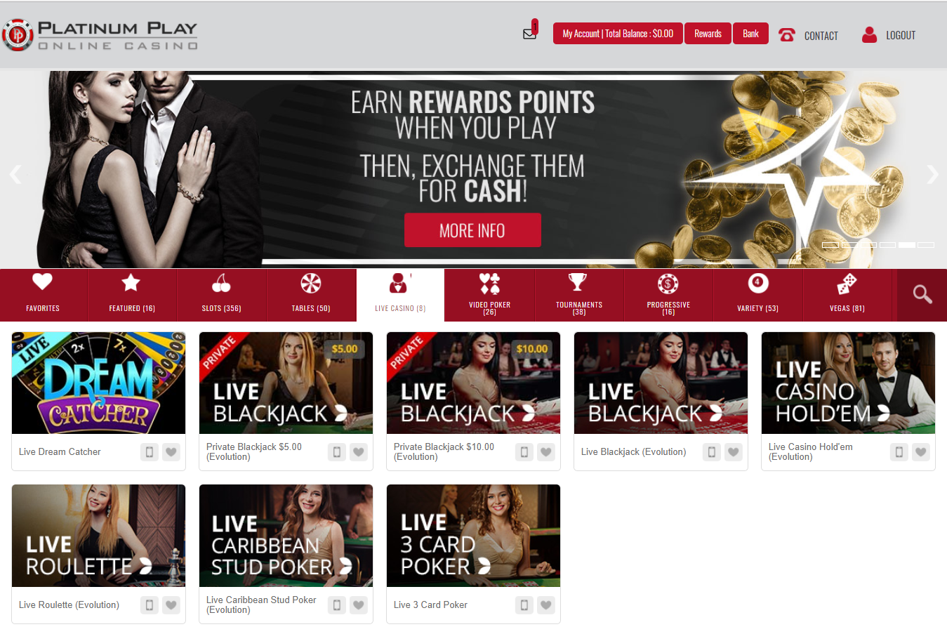 Platinum play live casino