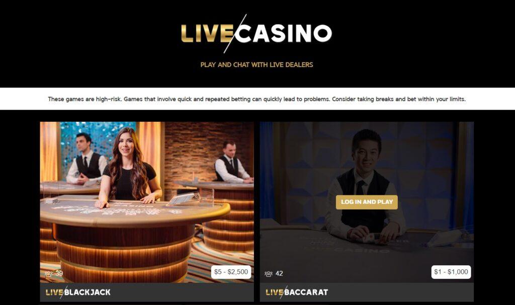 Play Now Casino Canada Live casino Page