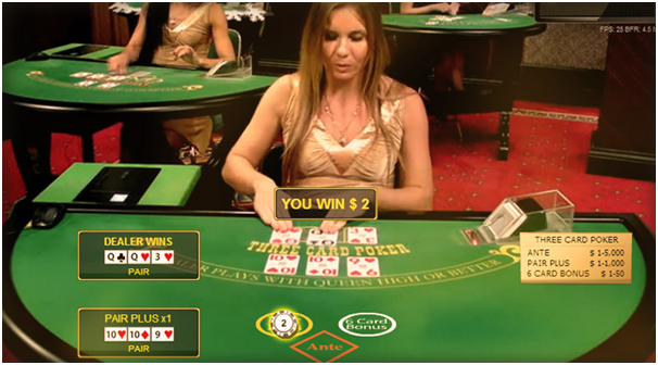 Three card poker live casino game