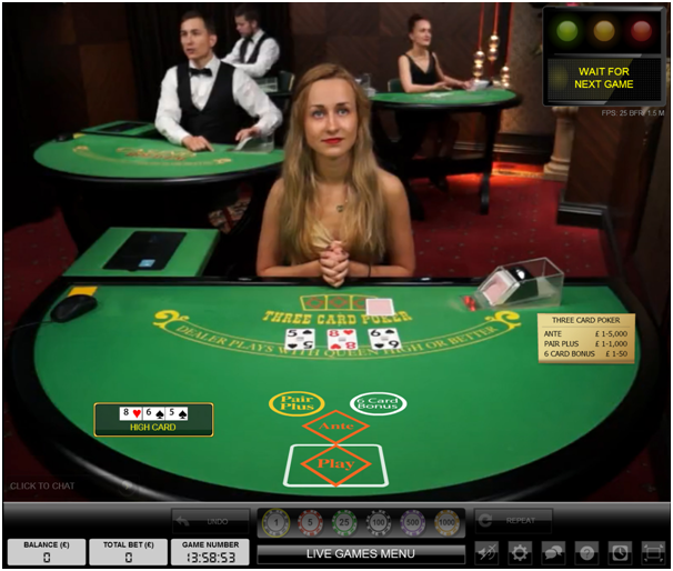 Three card poker live casino