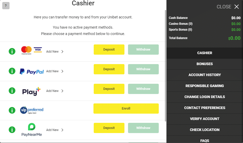 Unibet Deposits